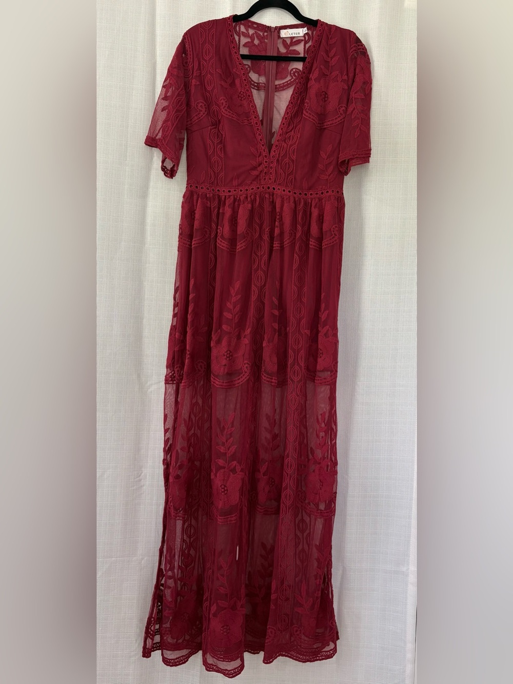 Women's Deep V-Neck Lace Romper Short Sleeve Long Dress - Picture 3 of 11